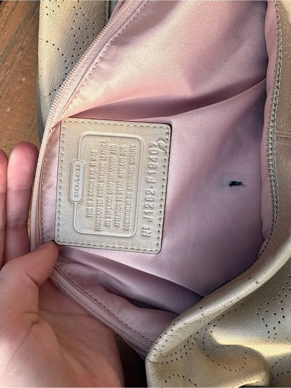 Coach Perforated Leather Shoulder Bag in Taupe